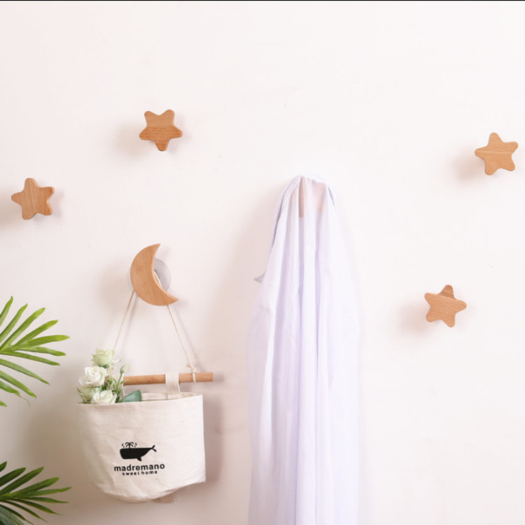 Móc Treo Gắn Tường, Móc Treo Đồ Gia Dụng Decor Tiện Ích Bằng Gỗ Beech Tự Nhiên Phong Cách Nhật Bản