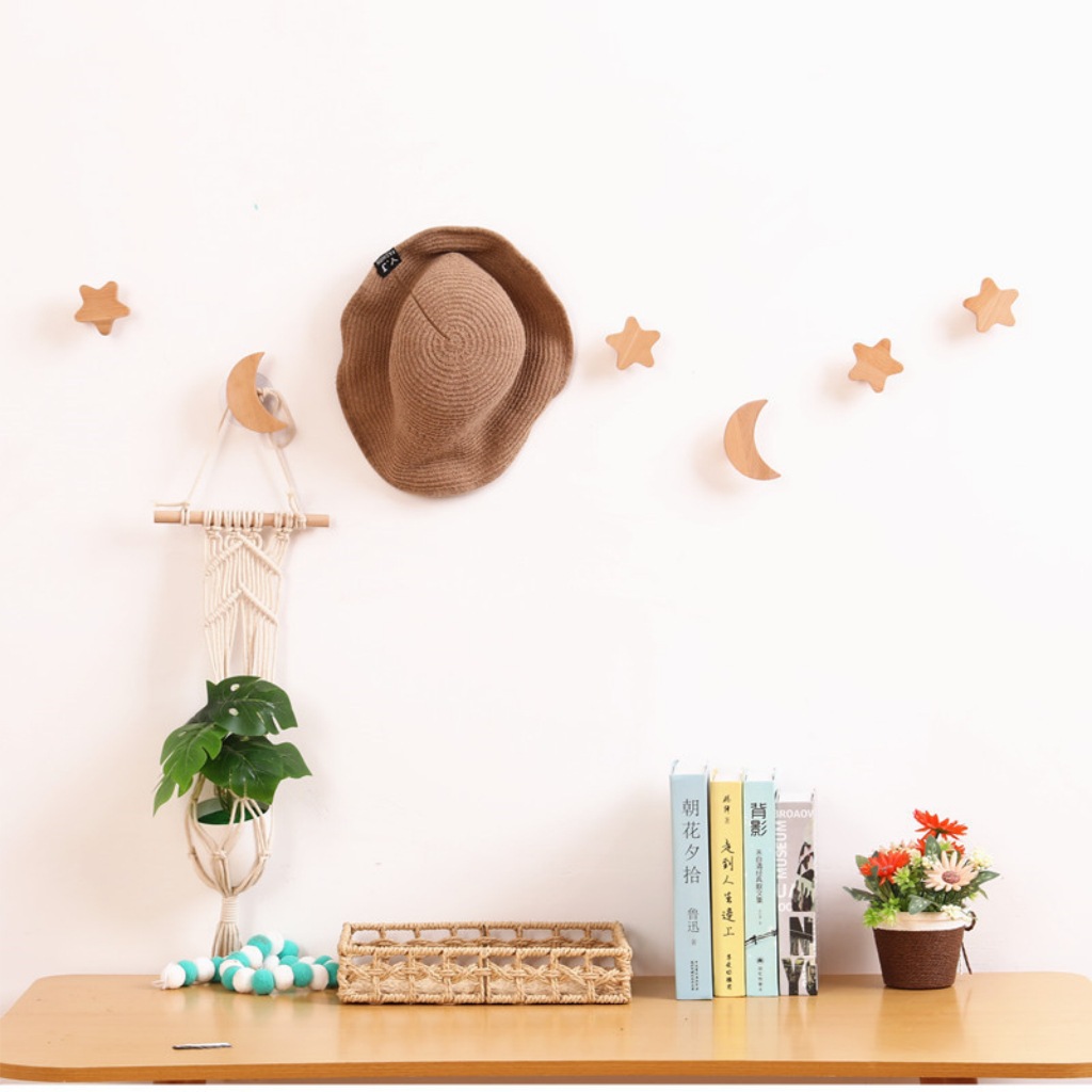Móc Treo Gắn Tường, Móc Treo Đồ Gia Dụng Decor Tiện Ích Bằng Gỗ Beech Tự Nhiên Phong Cách Nhật Bản