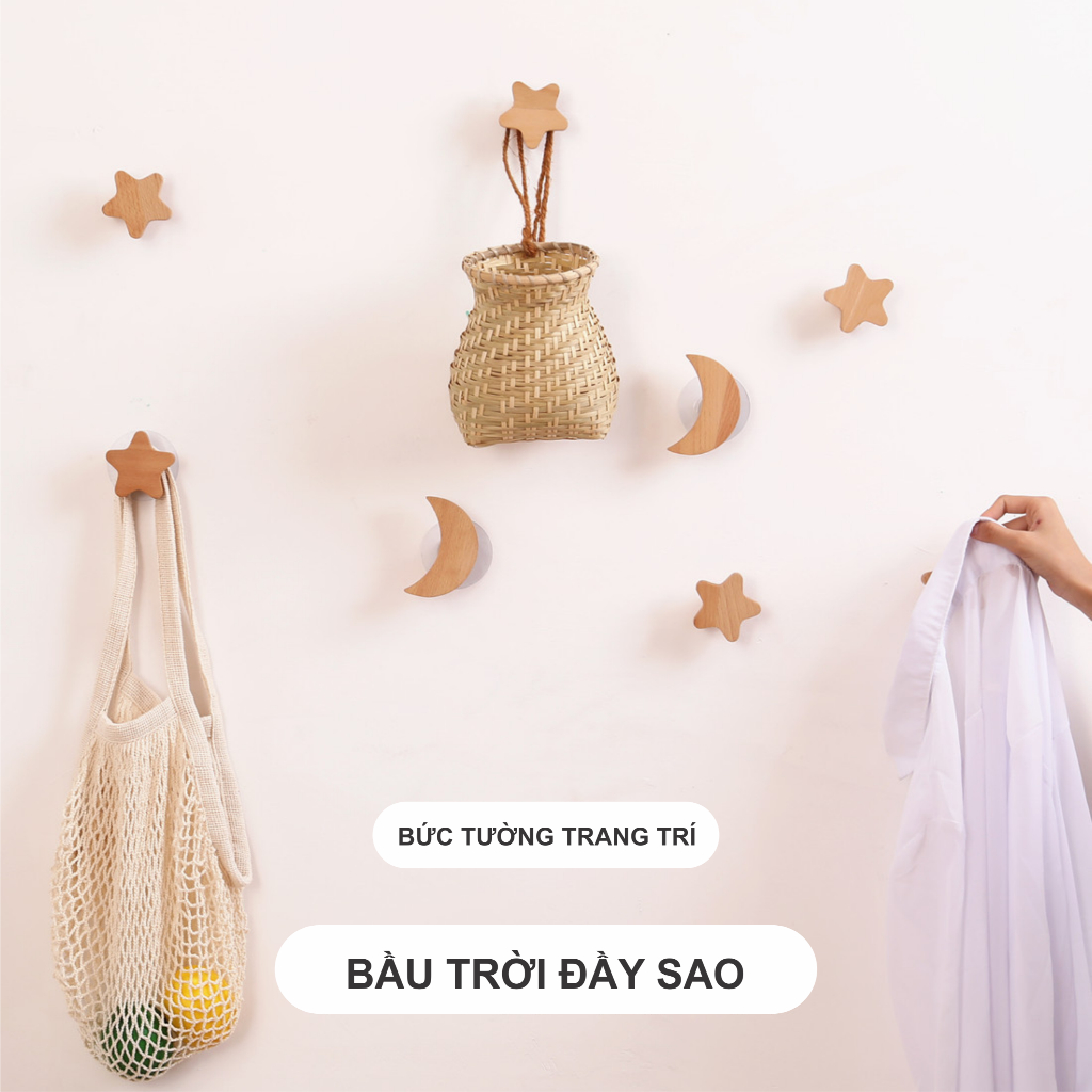 Móc Treo Gắn Tường, Móc Treo Đồ Gia Dụng Decor Tiện Ích Bằng Gỗ Beech Tự Nhiên Phong Cách Nhật Bản