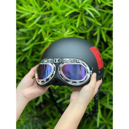 Mũ Bảo Hiểm Nửa Đầu ROCK Đỏ ( Kính UV400 Đen + Kính Phi Công )