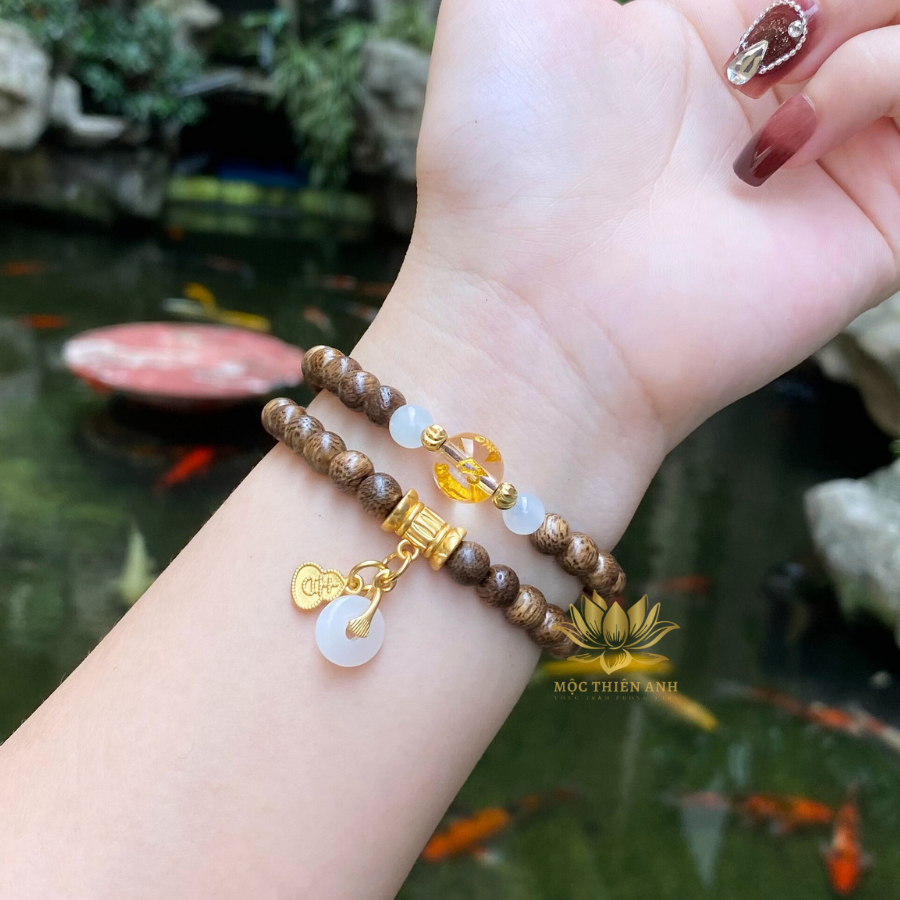Vòng Tay Chuỗi Trầm Hương Mix Đồng Điếu Mang Bình An May Mắn, Vòng Trầm Hương Theo Mệnh TA-36