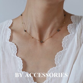 Dây chuyền lắc tay nữ titan xích mảnh phối hạt gạo thủy tinh sơn dầu xanh sao trời không gỉ WN2494