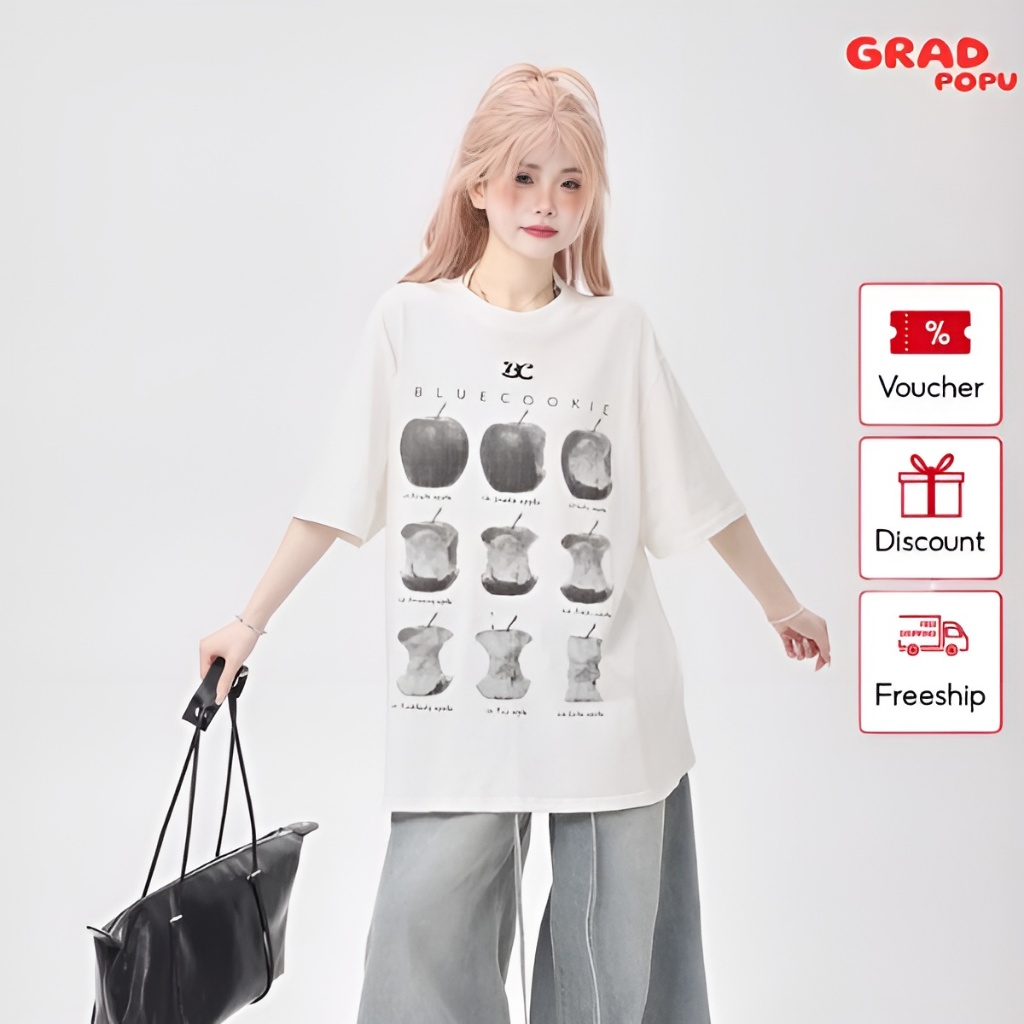 Áo thun nữ form rộng GRADPOPU tay ngắn cổ tròn in hình độc đáo, chất thun mềm mịn thoáng mát PAT65
