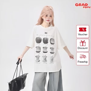 Áo thun nữ form rộng GRADPOPU tay ngắn cổ tròn in hình độc đáo, chất thun mềm mịn thoáng mát PAT65