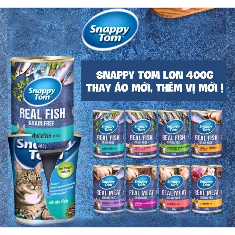 Pate Snappy Tom Real Fish & Real Meat Lon 400g dành cho mèo, Pate Lon ...