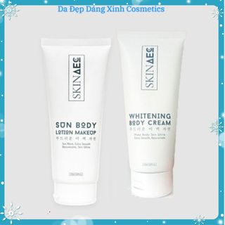 Bộ đôi kem dưỡng trắng chống nắng body và dưỡng trắng body ban đêm Skin aec
