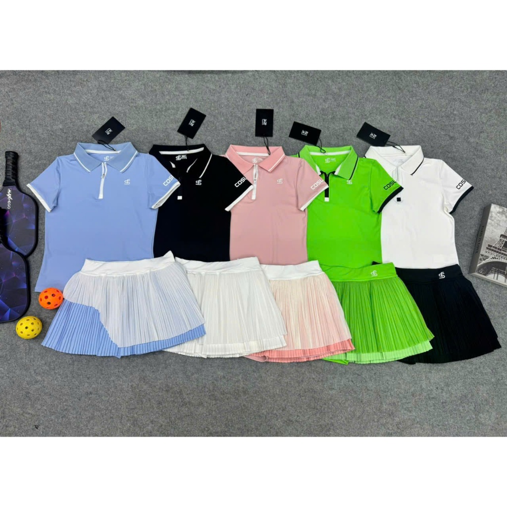 Bộ Thể Thao nữ, Bộ váy áo Pickleball, Golf, Tennis, cầu lông váy 3 lớp có túi Quảng Châu Cao Cấp