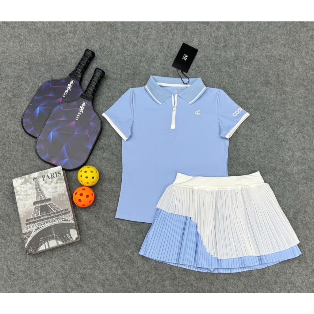 Bộ Thể Thao nữ, Bộ váy áo Pickleball, Golf, Tennis, cầu lông váy 3 lớp có túi Quảng Châu Cao Cấp