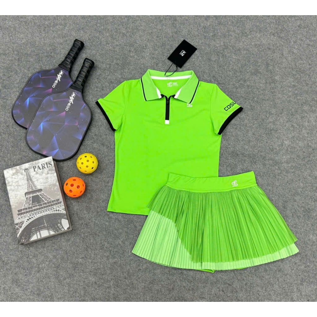 Bộ Thể Thao nữ, Bộ váy áo Pickleball, Golf, Tennis, cầu lông váy 3 lớp có túi Quảng Châu Cao Cấp