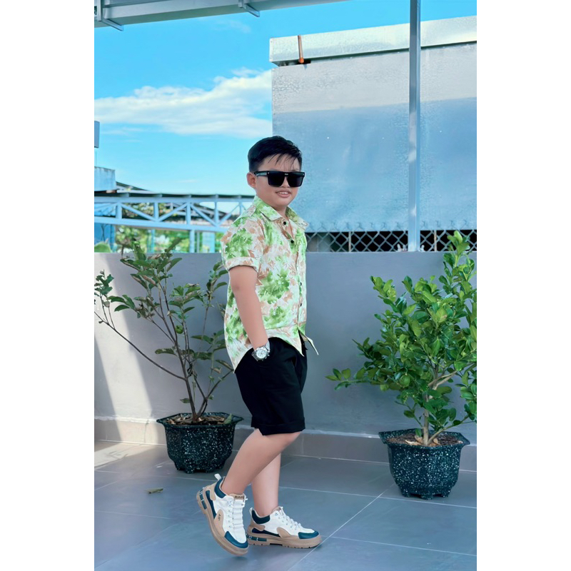 Set sơmi hoạ tiết hoa xanh 10-52kg TONI BraND