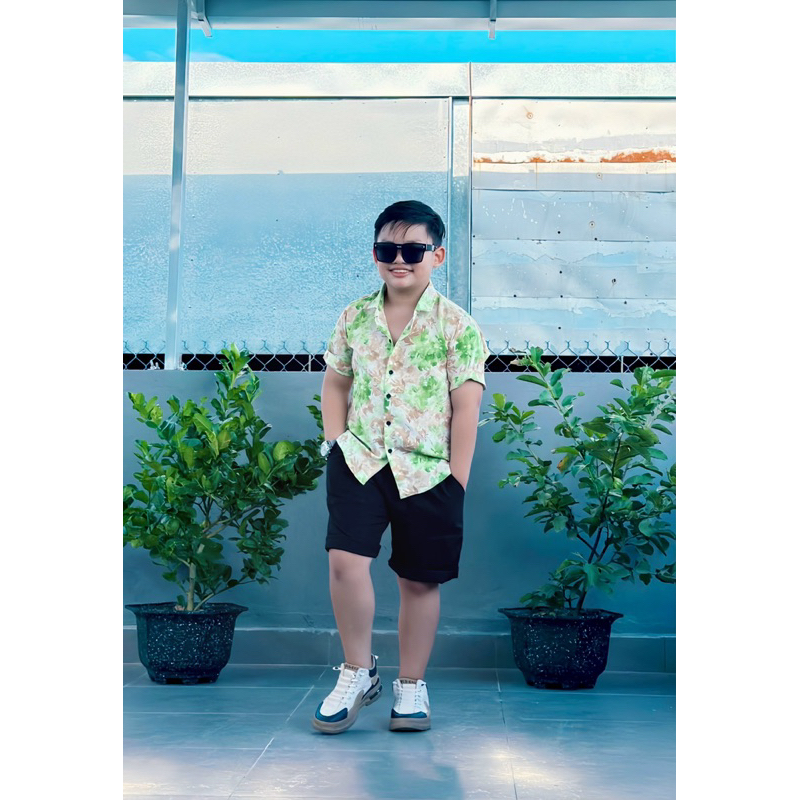 Set sơmi hoạ tiết hoa xanh 10-52kg TONI BraND