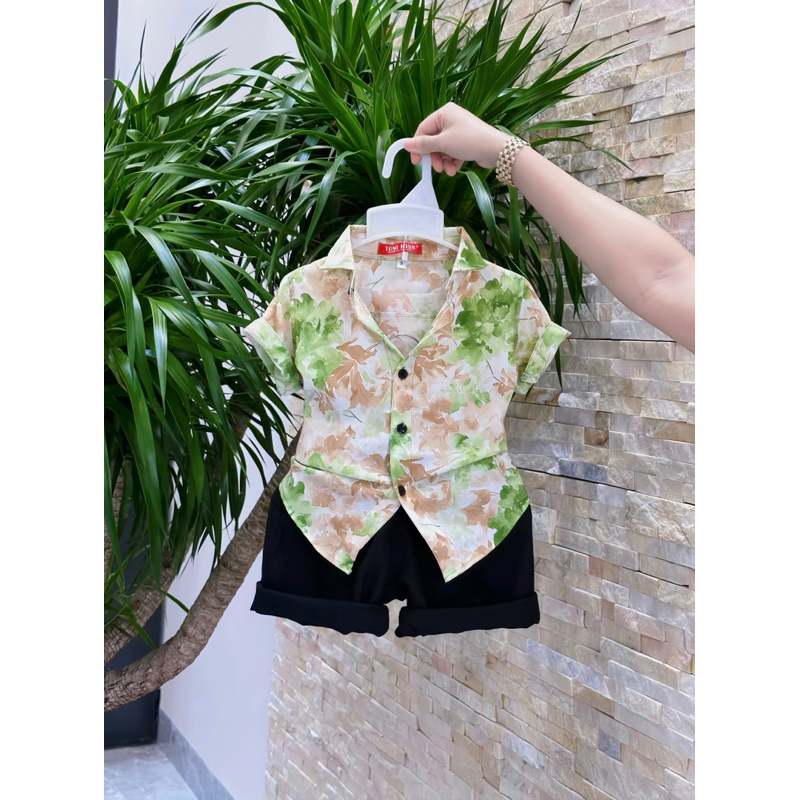 Set sơmi hoạ tiết hoa xanh 10-52kg TONI BraND