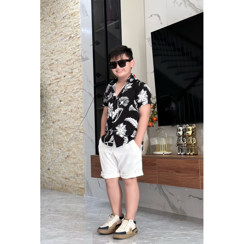 set sơmi hoa tiết đen cho bé trai 10-52kg TONI BRAND