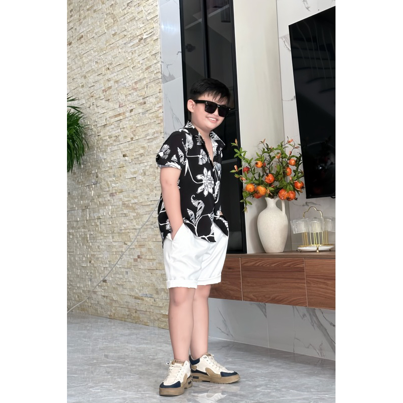 set sơmi hoa tiết đen cho bé trai 10-52kg TONI BRAND