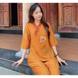 1Nút ThêuHoa VảiĐũi # Cổ Không Phối# Đồ Lam Đi Chùa