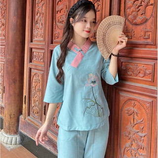 1Nút Hoa Thêu Nữ # Đồ Lam Đi Chùa