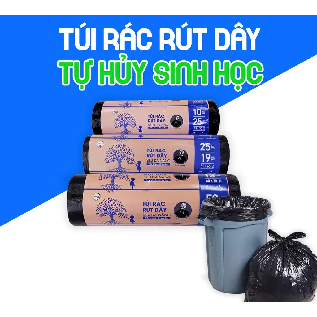 Cuộn Túi Rác Rút Dây Tự Hủy Sinh Học, Túi Đựng Rác Đen Cỡ 10L - 25L ...