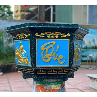 Khuôn đúc chậu lục giác rộng 60 cao 40 chất liệu nhựa abs hoa văn phúc, lộc, thọ, sen, thuyền, ngựa kèm khuôn chân