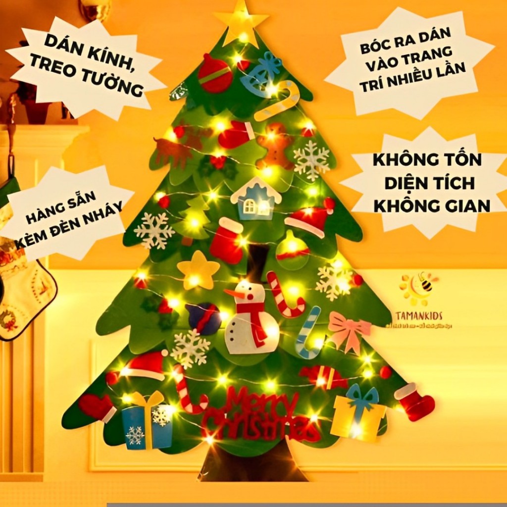 Cây Thông Noel Vải Nỉ Treo Tường Dán Kinh 32 36 Chi Tiết Cho Bé Tự Trang Trí Size To Tặng Đèn Led - PUPU HOUSE