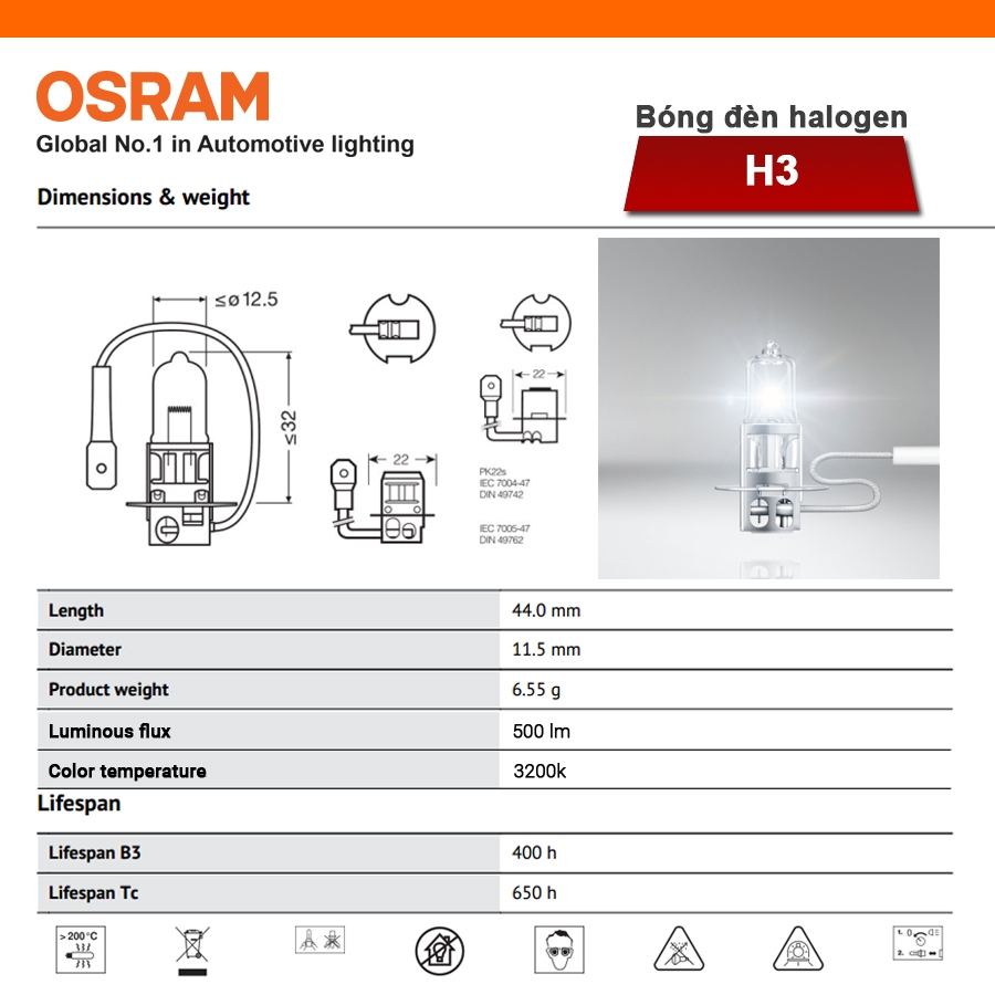 Bóng Đèn Halogen OSRAM Original H3 64156 24V 70W