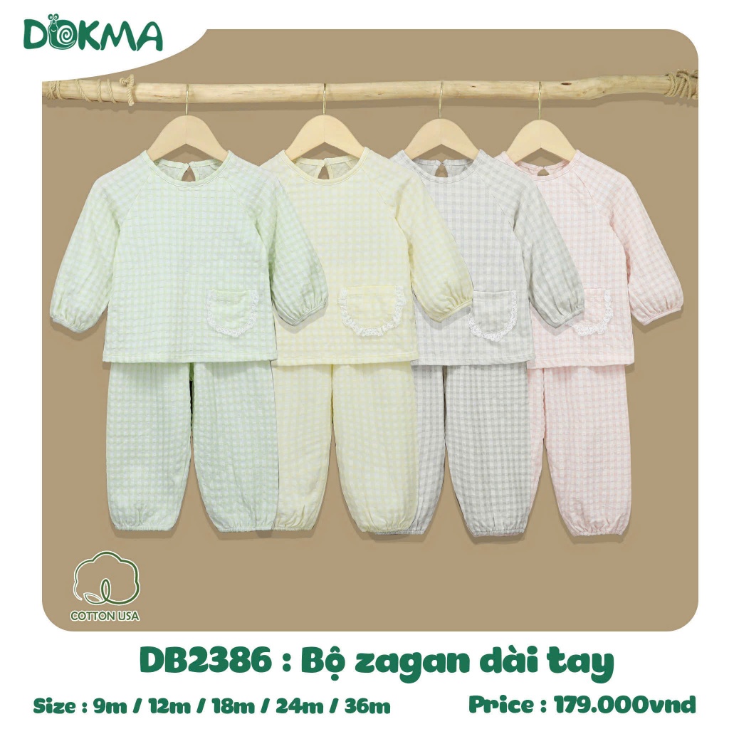 (8-14kg) Bộ Dài Tay Chất Vải Xô,Cotton Bé Gái Bé Trai Dokma JB342 DB2386 DB3173 DB3177 DB2277 DB3176