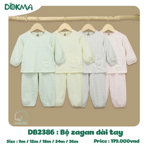 Bộ Dài Tay Chất Vải Xô,Cotton Bé Gái Bé Trai Dokma JB342 DB2386 DB3173 DB3177 DB2277 DB3176