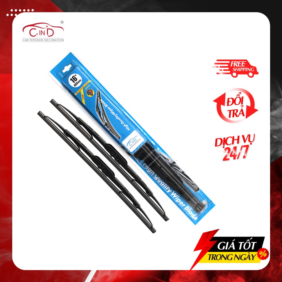 Combo 2 Gạt Mưa Ô Tô Gọng Sắt CIND 405 (16inch/400mm) Phù Hợp Cho Nhiều Dòng Xe Ô Tô Xe Hơi Có Móc Cong Chữ U