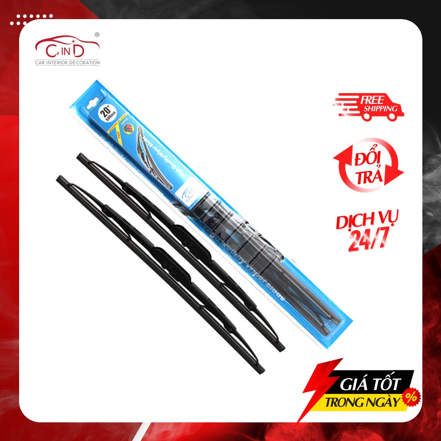 Combo 2 Gạt Mưa Ô Tô Gọng Sắt CIND 405 (20inch/500mm) Phù Hợp Cho Nhiều Dòng Xe Ô Tô Xe Hơi Có Móc Cong Chữ U