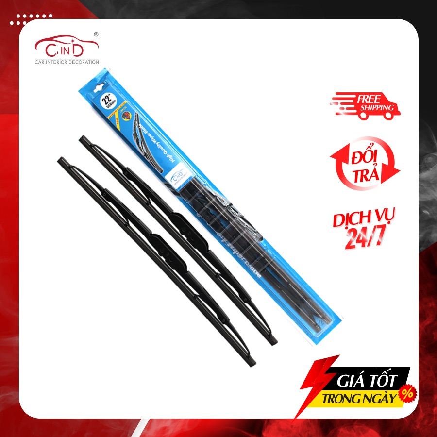 Combo 2 Gạt Mưa Ô Tô Gọng Sắt CIND 405 (22inch/550mm) Phù Hợp Cho Nhiều Dòng Xe Ô Tô Xe Hơi Có Móc Cong Chữ U