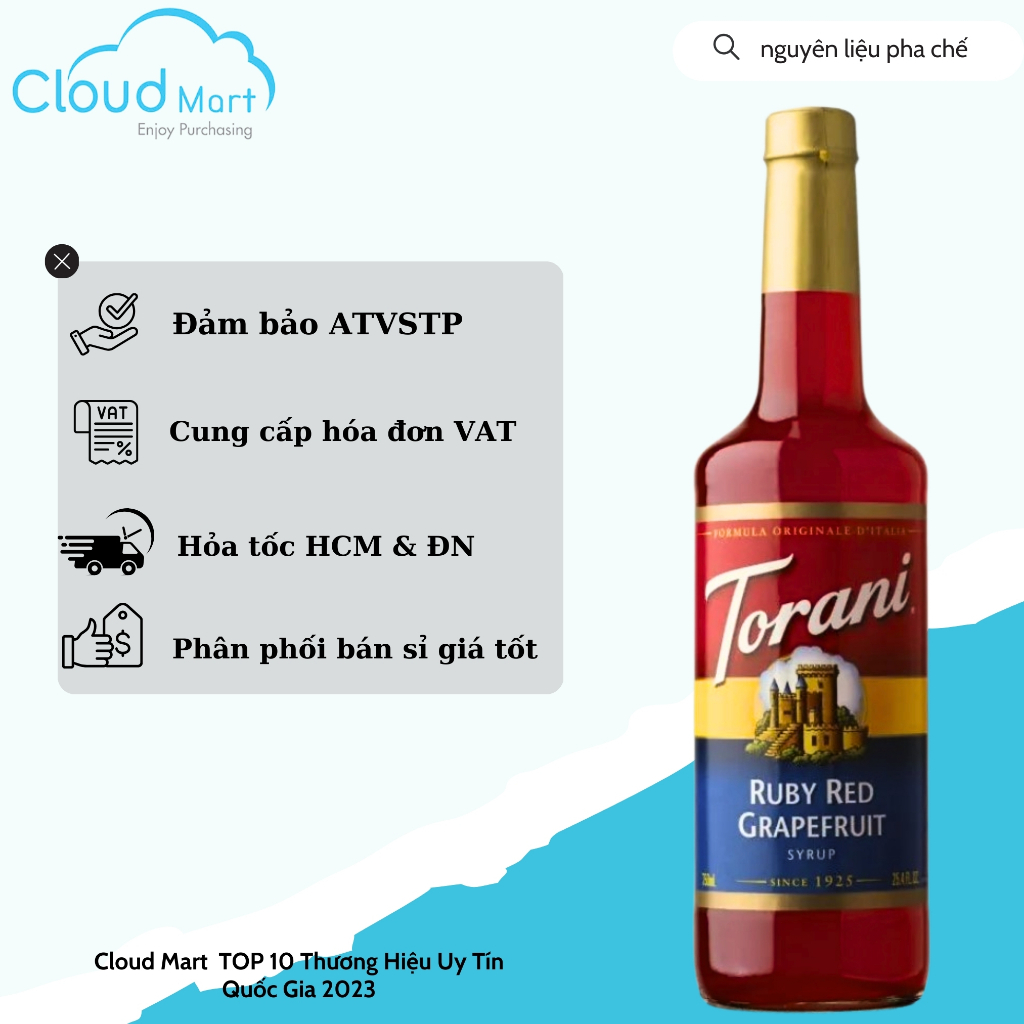 Syrup Torani Ruby Red Grapefruit (Bưởi Hồng) 750ml Nguyên liệu pha