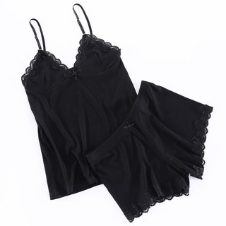 Set Bộ Đồ Ngủ Tăm 2 Dây Chất Thun Lạnh Viền Ren Sexy Mã 2315