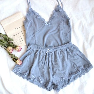 Set Bộ Đồ Ngủ Tăm 2 Dây Chất Thun Lạnh Viền Ren Sexy Mã 2315