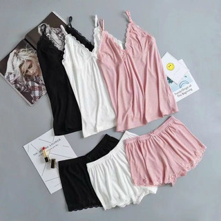 Set Bộ Đồ Ngủ Tăm 2 Dây Chất Thun Lạnh Viền Ren Sexy Mã 2315