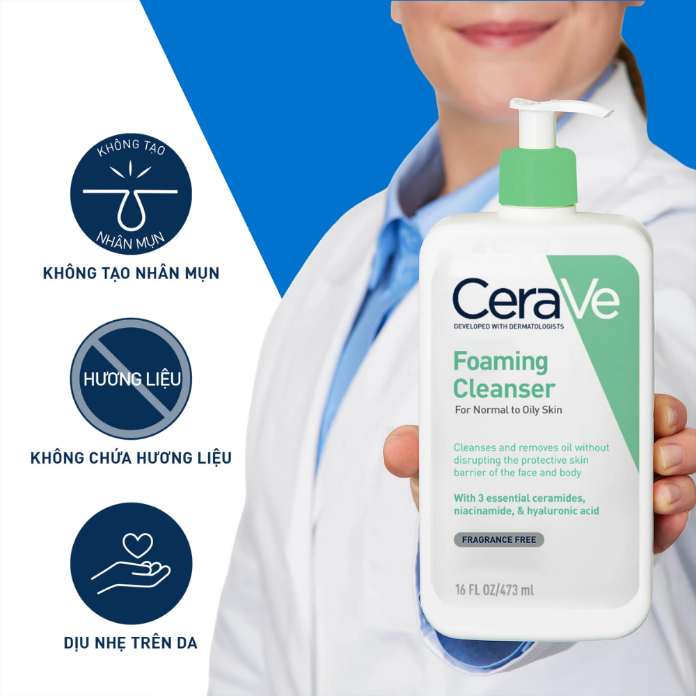 Ảnh Sữa rửa mặt Cerave Foaming Facial Cleanser 473ml dành cho da thường và da dầu 3