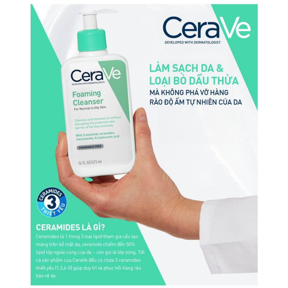 Ảnh Sữa rửa mặt Cerave Foaming Facial Cleanser 473ml dành cho da thường và da dầu 4