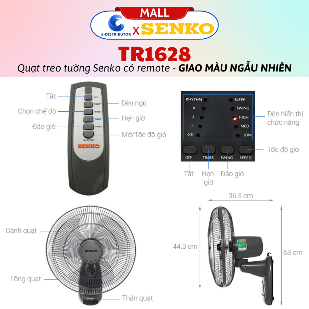 Product image Quạt treo tường SENKO TR1628/TR1683 có Remote - T1680/T1682 1 dây KHÔNG remote - Giao màu ngẫu nhiên 3
