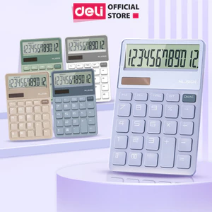Máy Tính Cao Cấp Deli Máy Tính Cầm Tay Màn Hình LCD Phím To Máy Tính 12 Số Pin Năng Lượng Mặt Trời