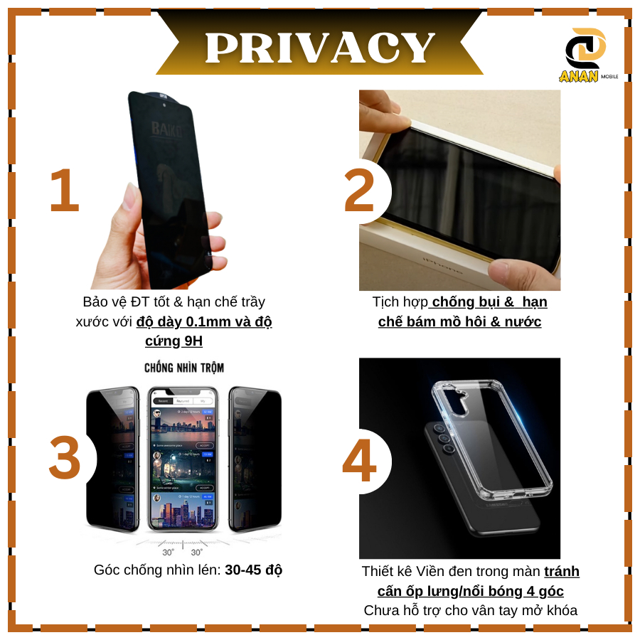 Cường lực Chống Nhìn Trộm Samsung S22 S22+ S23 S23+ S24 S24+ S25 S25+ S24ultra S25ultra mở khóa vân tay