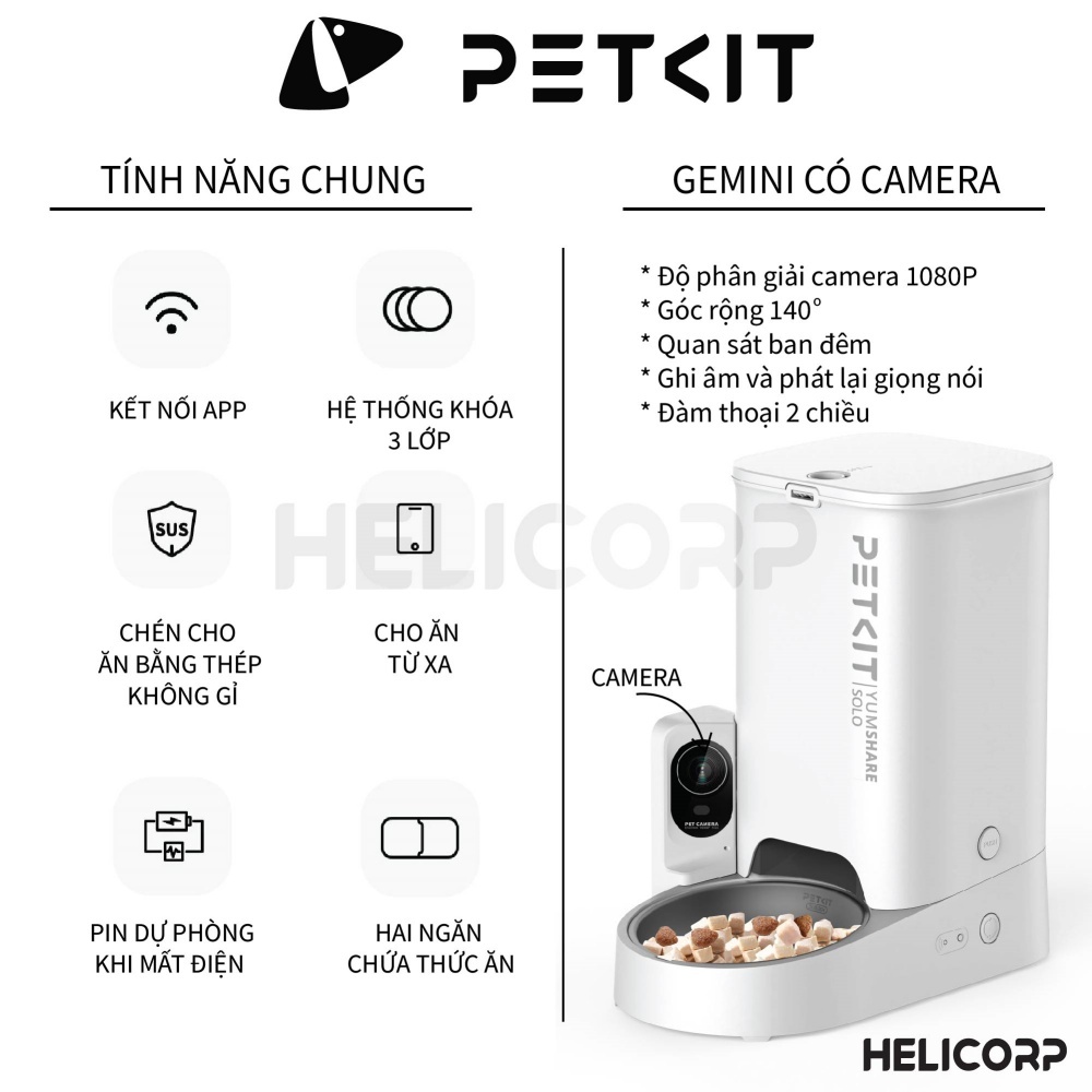 Ảnh [BH 12 Tháng] Máy Ăn, Máy Nhả Hạt Cho Chó Mèo Có Camera PETKIT YUMSHARE Solo Dung Tích 3 Lít - HeLiPet Hà Nội 4