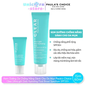Kem Dưỡng Da Chống Nắng Dành Cho Da Mụn Paula's Choice Clear UltraLight Daily Hydrating Fluid Broad Spectrum SPF30+ 60ml