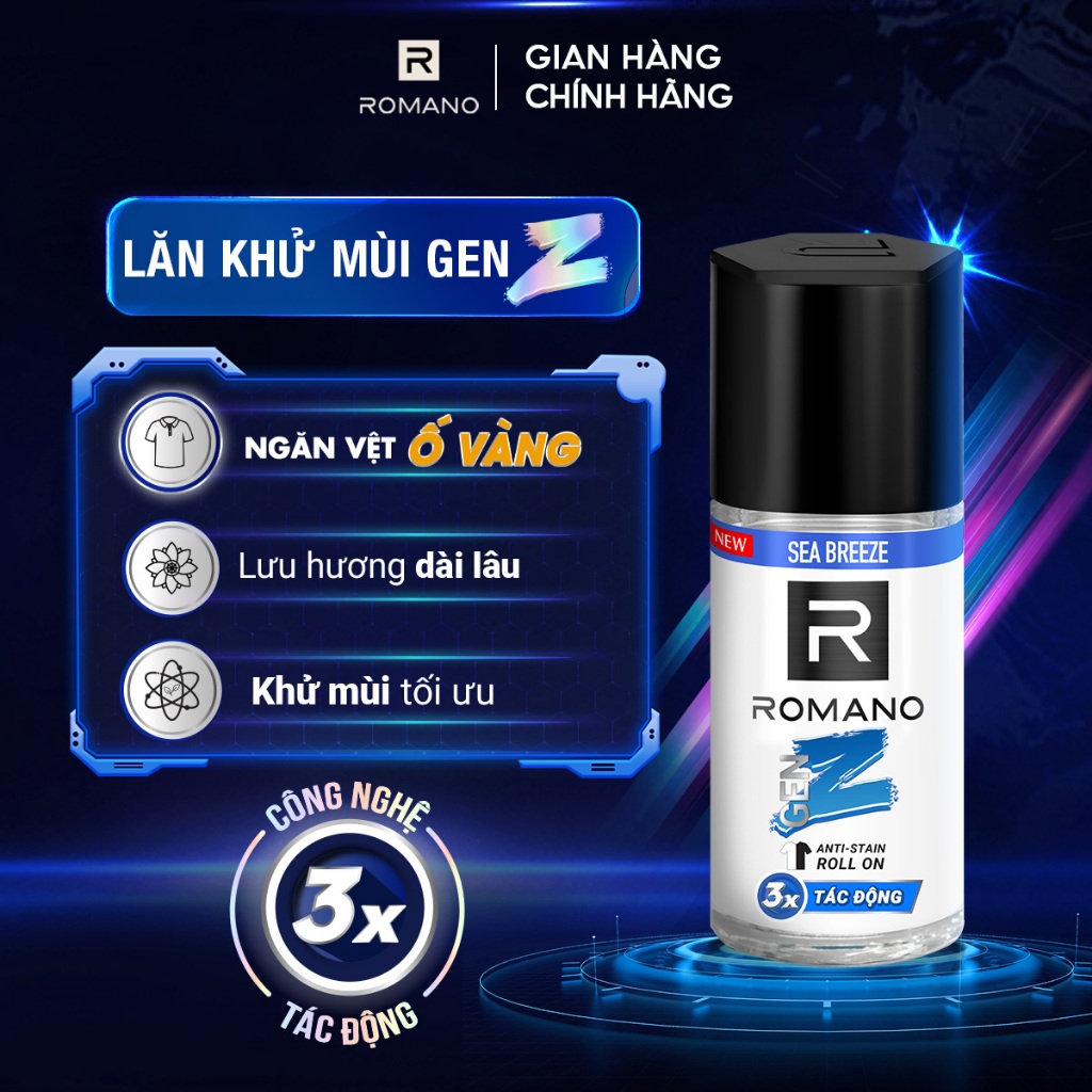 Ảnh Lăn khử mùi nam ngăn vệt ố vàng Romano Gen Z 40ml 1