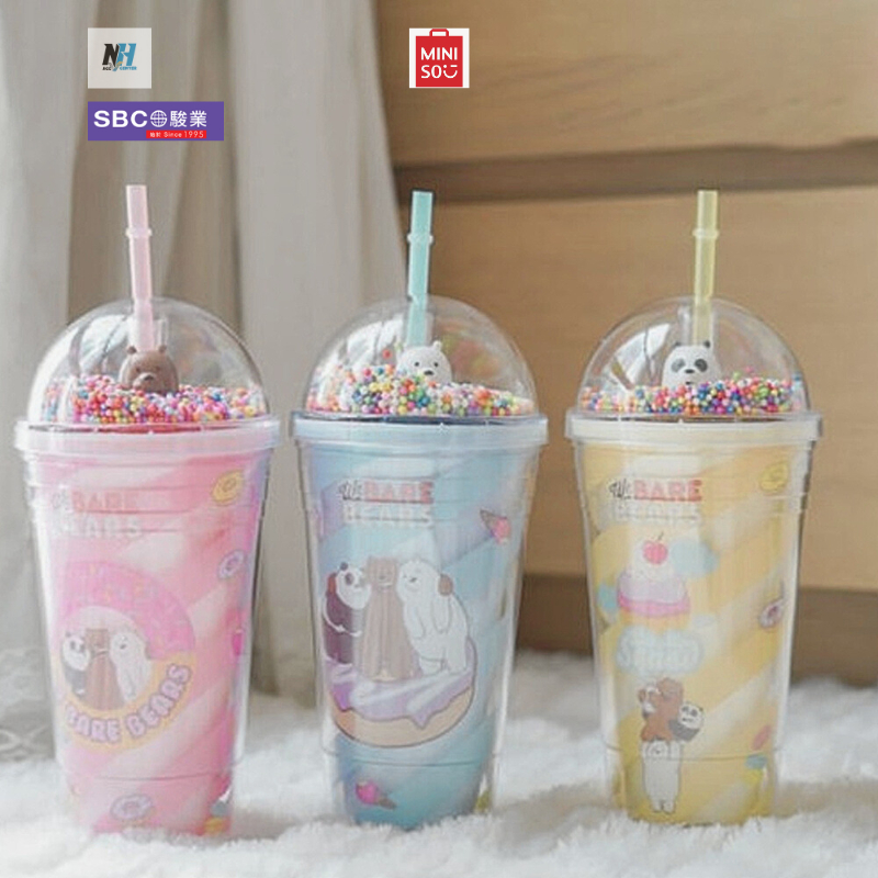 Ly Cốc Nước Nhựa Miniso Phong Cách We Bare Bears 480mL Nhập Khẩu