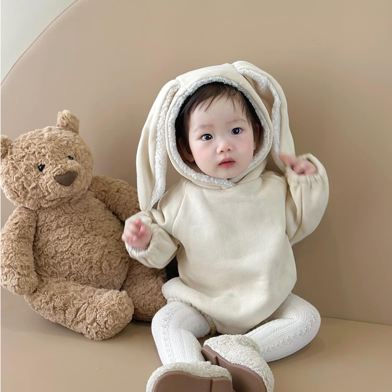 (HÀNG CÓ SẴN) Set bodysuit, hoddie Thu Đông cover Hàn Quốc cho bé trai bé gái có kèm mũ ( có tặng kèm tất tùy sản phẩm)