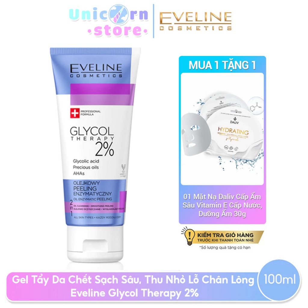 Gel Tẩy Da Chết Sạch Sâu, Thu Nhỏ Lỗ Chân Lông Eveline Glycol Therapy 2% 100ml