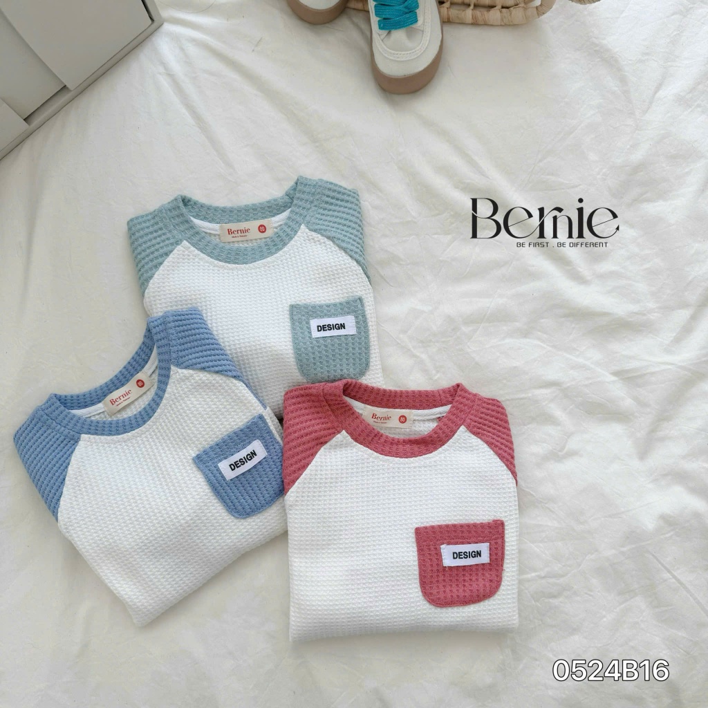 Bộ thu đông xốp dài tay unisex cho bé trai bé gái, bộ cotton tổ ong phối túi trơn màu cho bé