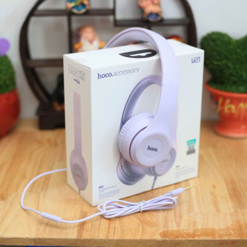 Tai nghe chụp tai có dây gaming w21 ,hai màu đen và xám có mic đàm thoại kết nối máy tính và điện thoại.