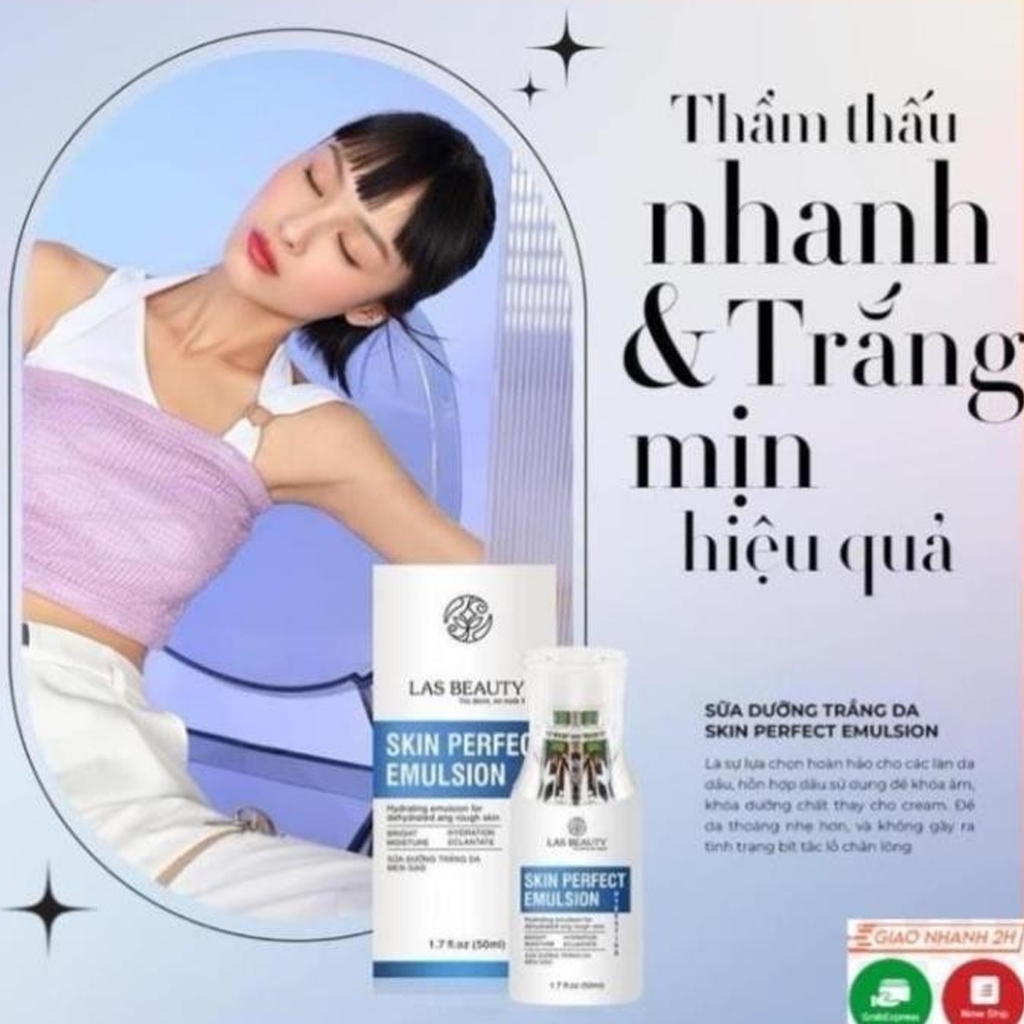 ( Tặng 1 vỉvitamin E ) Sữa dưỡng Rong Nho Nhật Bản Las Beauty truyềntrắngdưỡngdacăngbóng Skin Perfect Emulsion 50ml