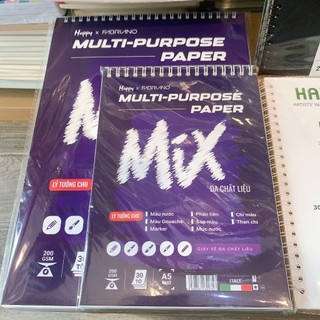 HAPPY x FABRIANO - Giấy, Sổ lò xo vẽ Đa chất liệu MIX MEDIA 200gsm A6 / A5 / A4 10-20-30 tờ ♥ Multi-Purpose Sketchbook