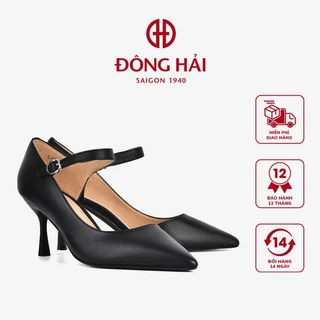 Giày cao gót Đông Hải da bò cao cấp mũi nhọn quai ngang cách điệu 7cm - G7159