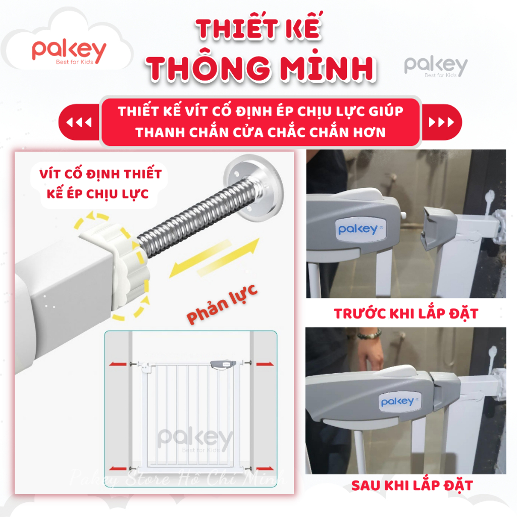 Thanh Chắn Cầu Thang, Thanh Chắn Cửa Loại Dày To PAKEY Không Cần Khoan Tường Cao Tới 79cm An Toàn Cho Bé